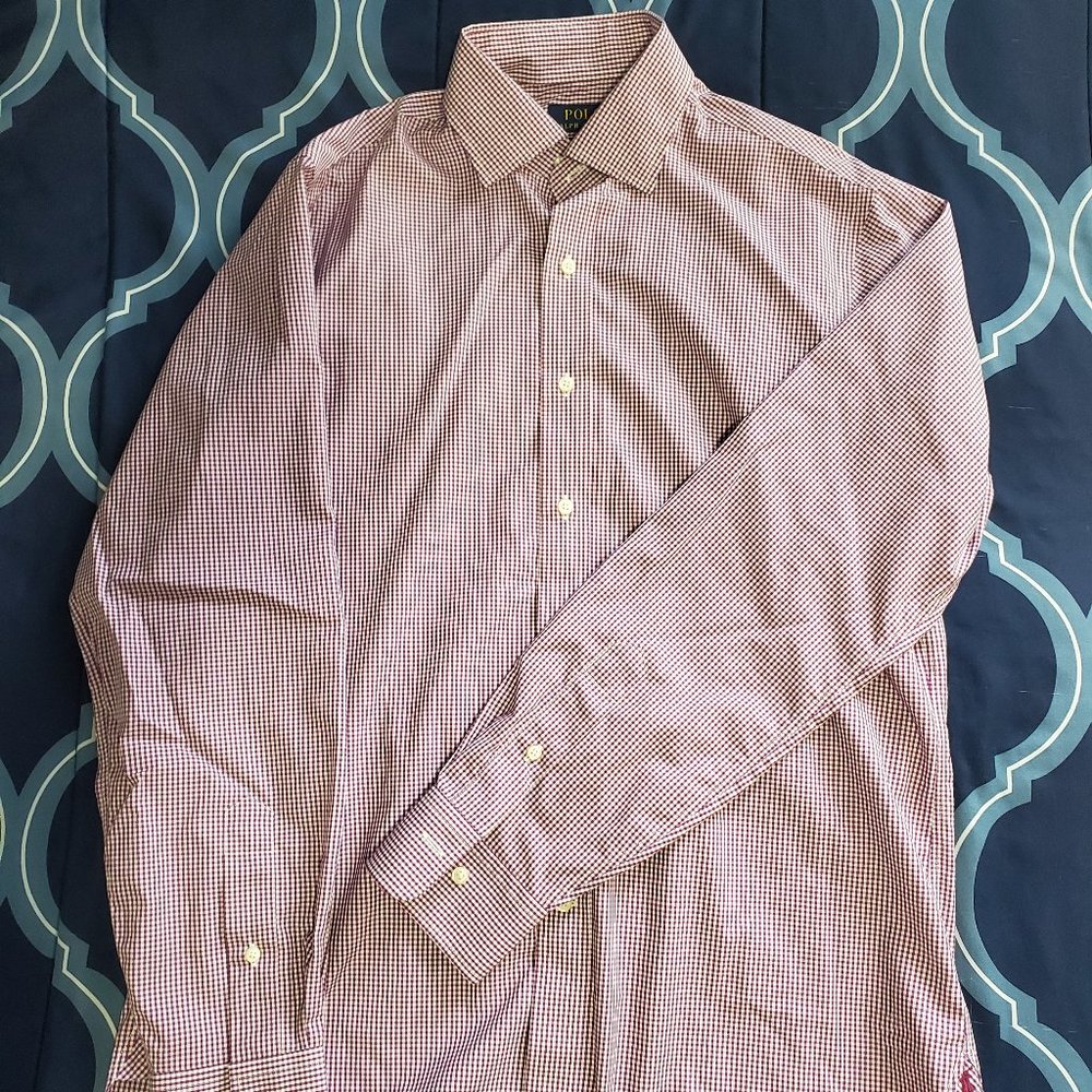 Men's Medium, Polo Ralph Lauren Long-sleeved Collard Plaid Button - Up (PURPLE)